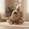 Mother and toddler reading Allah Knows All About Me board book together on a cozy rug